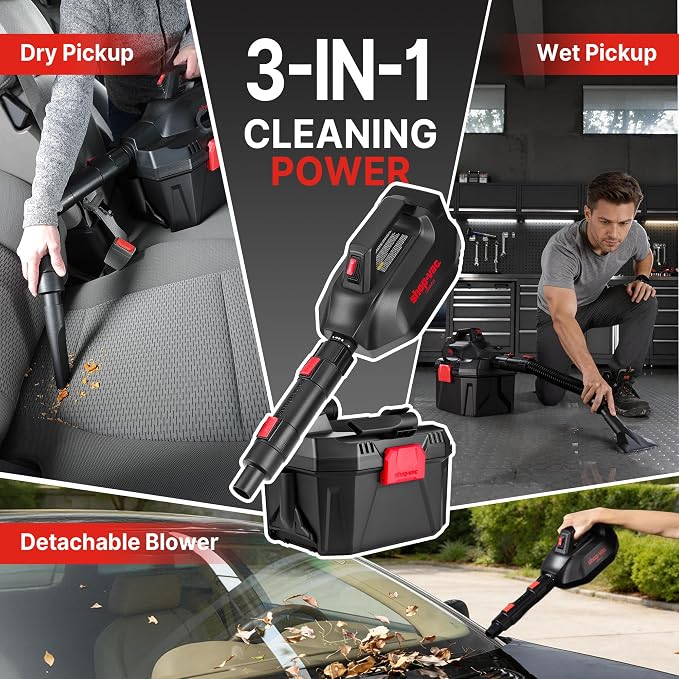 Shop-Vac Cordless 3-in-1 Wet/Dry Vacuum with Detachable Blower, 2 Gallon 20V Shop Vacuum for Car, Garage, Workshop & Jobsite, Charger Included, 5430082