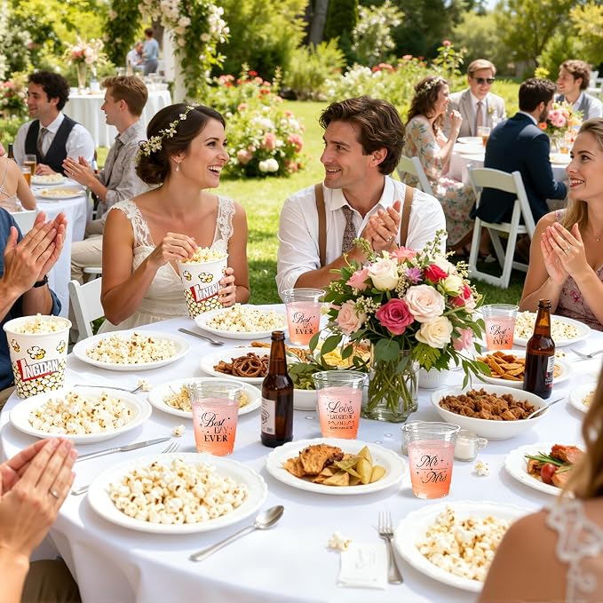 100 Pcs Wedding Plastic Cups 12 oz Mr and Mrs Disposable Cups Wedding Reception Drinking Cups for Bridal Shower Engagement Bachelorette Party Anniversary Decor