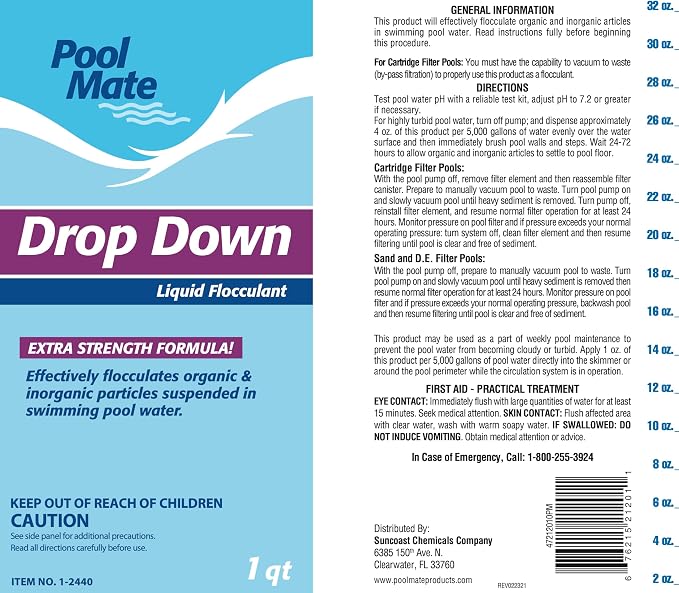 Pool Mate 1-Quart 4-Pack Premium Drop Down Liquid Flocculant, Pool Clarifier, Made in USA