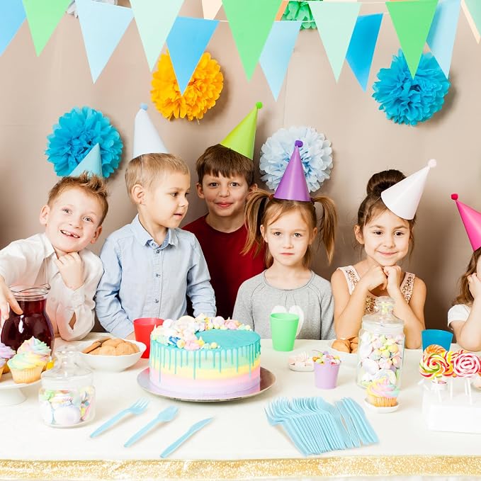Kochorie 90 Pieces Light Blue Plastic Cutlery Set Disposable Plastic Utensils Heavy Duty Flatware Set Includes 30 Knives 30 Forks 30 Spoons for Wedding Birthday Baby Shower Party Supplies