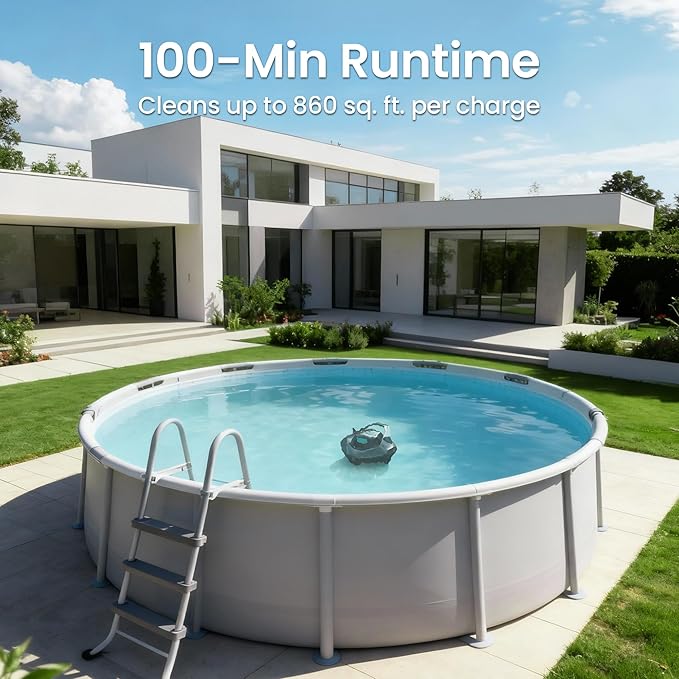 (2026 Upgrade) AIPER Seagull SE Cordless Robotic Pool Cleaner with 100 Mins Runtime, Powerful 1320GPH Suction,Smart Self-Parking, Pool Vacuum for Above Ground Pools up to 860 Sq.ft, Sliver & Cyan
