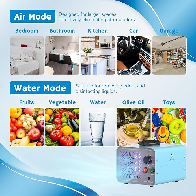Airthereal Bundle | MA25L Ozone Generator and 4 Tubes and Diffuser Stones for Water and Air - High Capacity Ozone Machine for Odor Removal - Covers up to 4000 sq. ft.