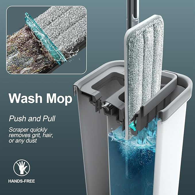 JOYMOOP Hands-Free Mop and Bucket with Wringer Set with Colorful Compressed Sponges, Househould Cleaning Tool of Floor Mop and Cellulose Sponges
