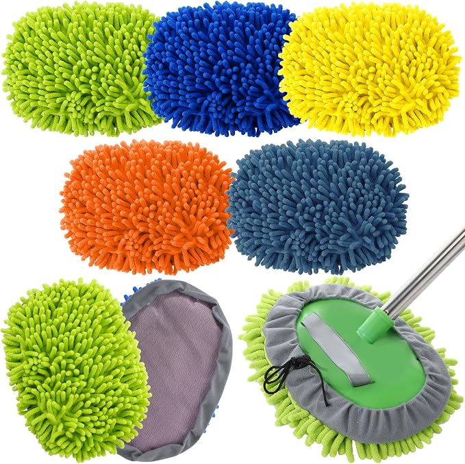 Layhit 10 Pcs Car Wash Mitt Set, Brush Not Included, Microfiber Mitt Cleaning Car Truck Washing Tools Kit RV Pickup Chenille Scratch Replacement (Multicolor)