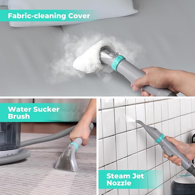 HAUSHOF Steam Carpet and Upholstery Cleaner, Include Spot & Stain Cleaner（US plug）, Medium, White, HH24016AE