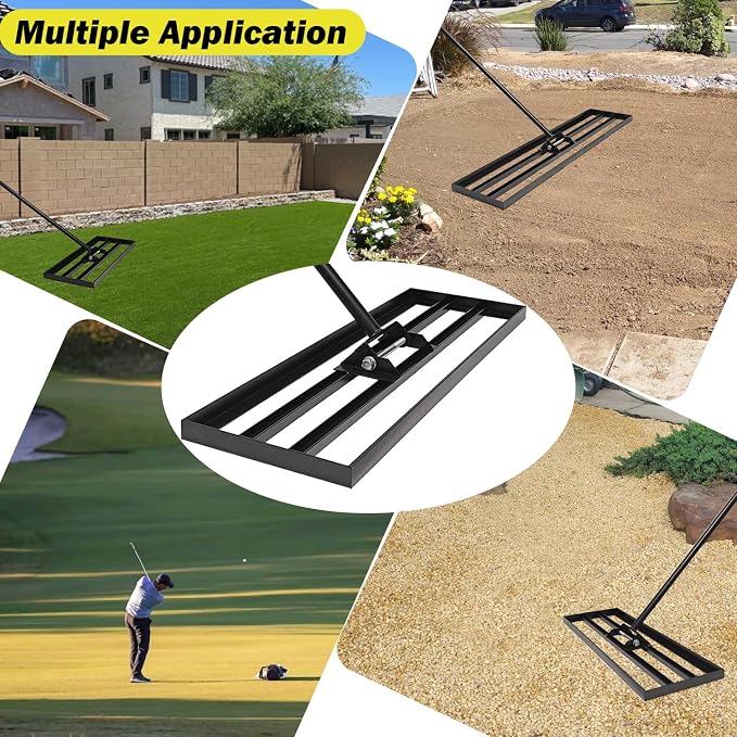 36"x10" Lawn Leveling Rake - High Carbon Steel Yard Lawn Leveler Tool with Adjustable Long Handle | Multi-Surface Levelawn Tool for Soil, Grass, Golf Course, Garden & Farm Care