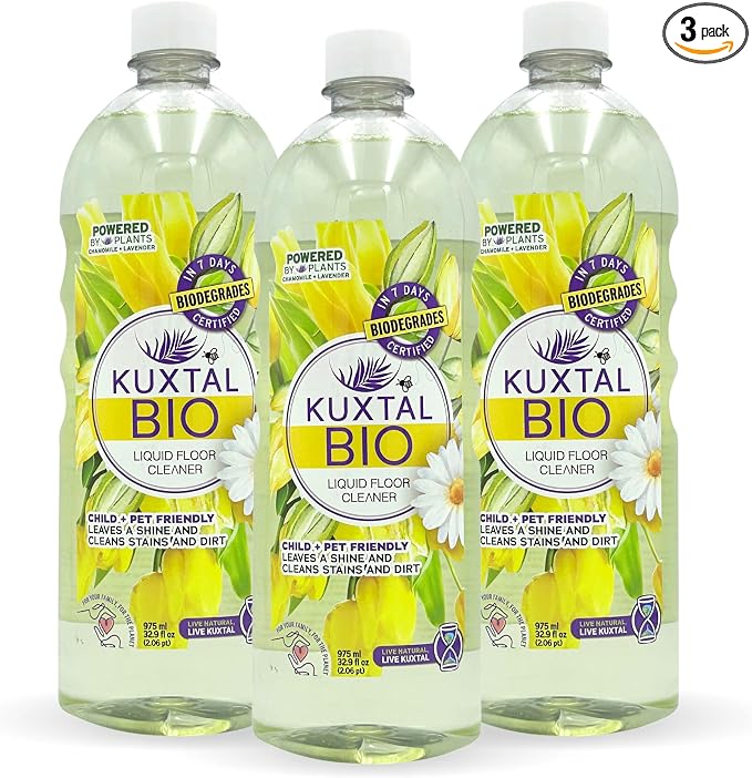 KUXTAL Natural Floor Cleaner, Pet Safe, Multi Surface Floor Cleaner, Biodegradable Formula with Natural Extracts, Floor Cleaner for Mopping Wood, Tile & Hard Floors, Floral Scent, 3 Pack, 27.7 fl oz.