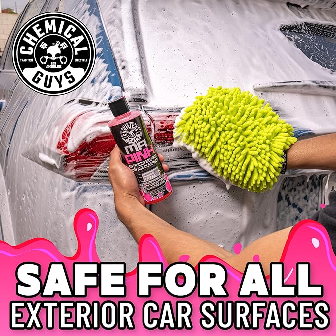 Chemical Guys Mr. Pink Car Wash Soap & Chenille Wash Mitt Kit - 64 oz High Foaming Auto Shampoo with Plush Microfiber Mitt - Safe for Cars, Trucks, Motorcycles, and RVs - Scratch-Free Cleaning Combo