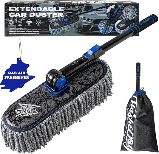 Flash Dog Microfiber Car Duster Exterior - Scratch Free Waterless Cleaning Brush for Cars/SUV/Truck Roofs, Windshields | Telescopic Aluminum Alloy Handle