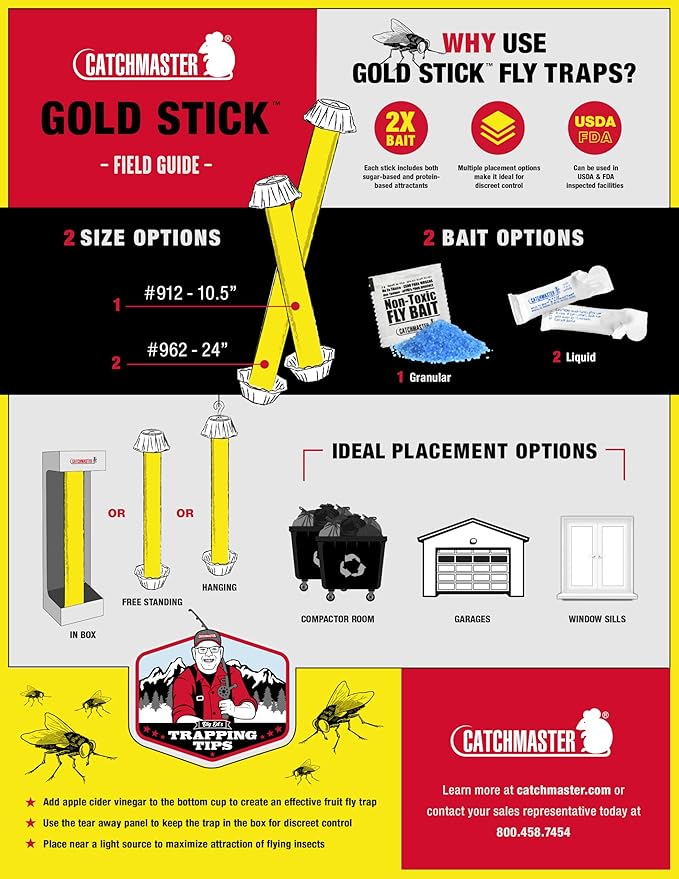Fly Trap Sticks - Full Case of 12 – Effective & Easy-to-Use Fly Control Solution | Premium USA Supply Gloves for Safe Eradication | USA Supply Pest ID Card