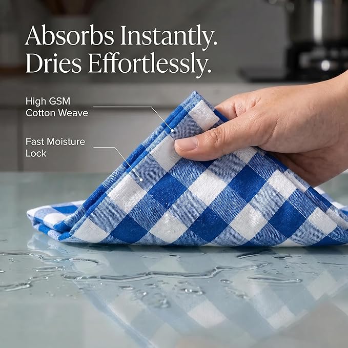 Urban Villa Kitchen Towels 100% Cotton Dish Towels for Kitchen (Set of 6) 20”x30” Dish Cloths Highly Absorbent Kitchen Linen Set with Hanging Loop Perfect for Drying Dishes Cleaning – Blue/White