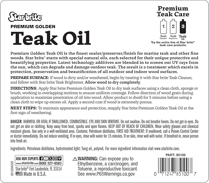 STAR BRITE Premium Golden Teak Oil - Sealer, Preserver, & Finish for Outdoor Teak & Other Fine Woods