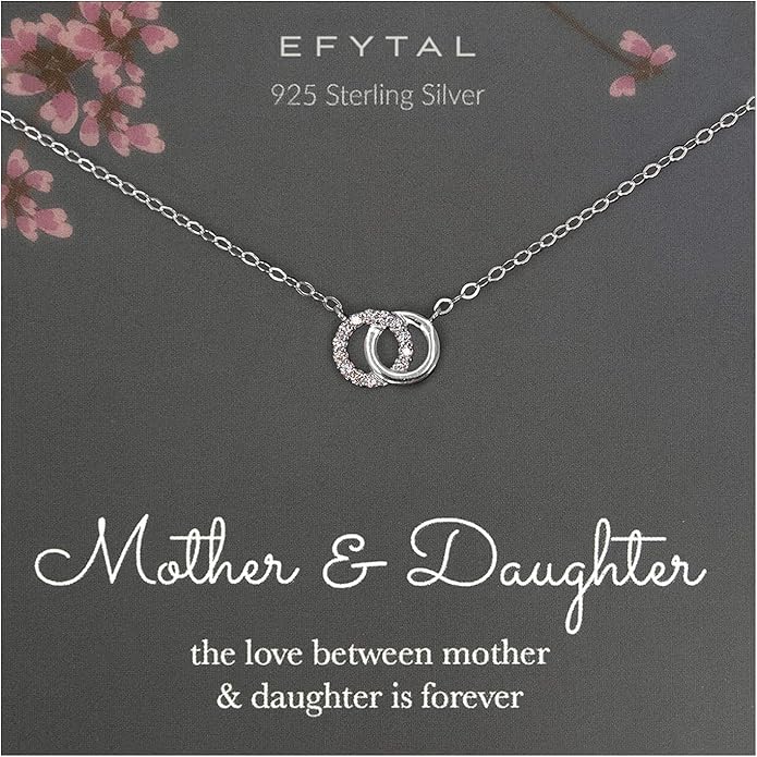 EFYTAL Mother Daughter Necklace, 925 Sterling Silver Mom Daughter Gifts, Mom Necklace for Women, Mother of the Bride Gifts