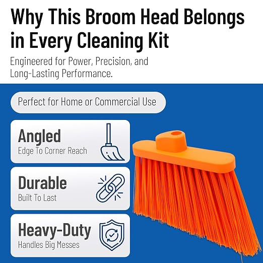 SPARTA Plastic Broom Head, Angled, Un-Flagged for Large Debris Indoor, Outdoor, Home, Restaurant, Lobby, Office, 12 Inches, Orange, (Pack of 12)