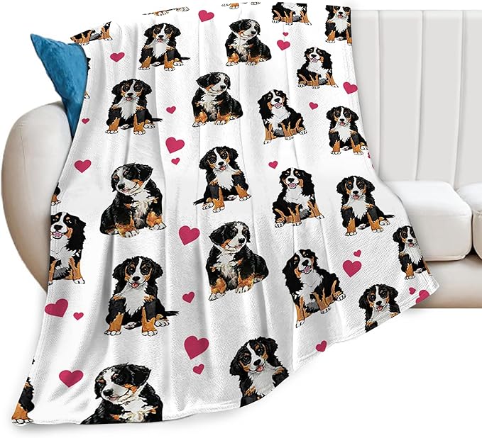 Bernese Mountain Dog Blanket Bernese Mountain Dog Gifts and Decor Cute Dog Throw Blanket Dog Blanket for Girls Women Kids Adults Soft Warm Cozy Fleece Blanket for Couch Sofa Bed 80"x60"