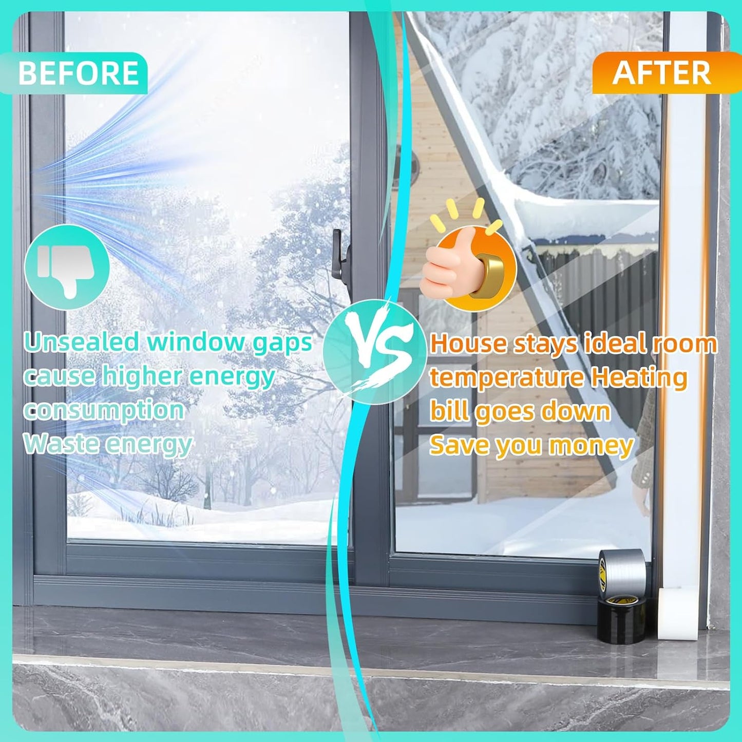 Window Weather Stripping Door Seal Tape Silver, 2in x 66FT, Automotive Weatherstrip Adhesive Seal Strip for Car Auto Trunk, Weatherproof Gap Sealing Sealer Draft Blocker, Waterproof