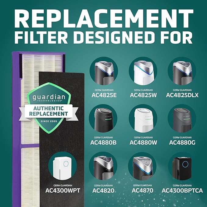 GermGuardian Pet Pure HEPA Genuine Air Purifier Filter B, Removes 99.97% of Pollutants for AC4825, AC4820, AC4850, AC4870, CDAP4500, AC4900, AC4300, AP2200, 2- Pack, Black/Purple, FLT4850PT2PK