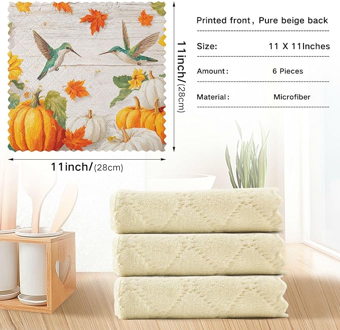 Sunflower Pumpkin Hummingbird Kitchen Towels Dish Cloths Set of 6 Microfiber Cleaning Cloths for Cars Super Absorbent Machine