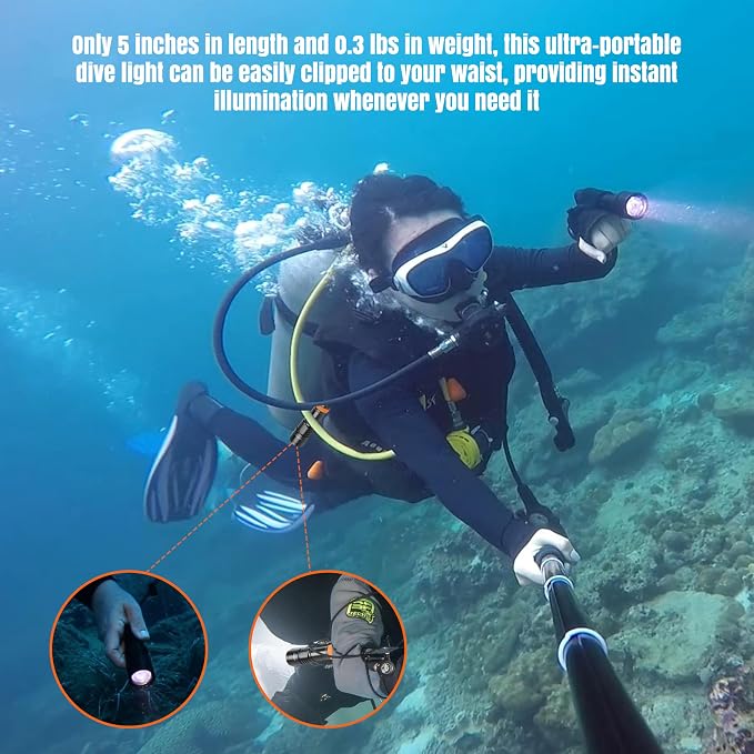 ORCATORCH D580 Scuba Dive Light, Max 530 Lumens Underwater Flashlight with 6 Degrees Narrow Beam, IP68 Waterproof Twist Switch Night Dive Torch, 3 AAA Batteries Included