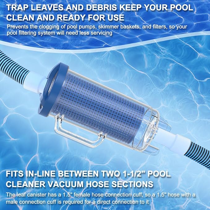 POOLAZA Pool Leaf Canister for Pool Vacuum, Professional Pool Leaf Catcher for Pool Vacuum with Large Plastic Mesh Basket & Mesh Bag, Inline Pool Vacuum Filter Attachment Fits 1-1/2” Pool Vacuum Hose