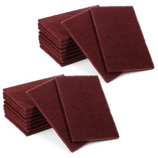 SHENLIU 20Pcs 7447 General Purpose Scrub Pad, 6" X 9" Professional Red Abrasive Finishing Scrub Pad for Paint Prep Scuffing Scouring Sanding Adhesion Scratch