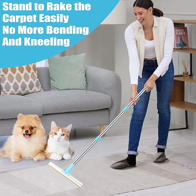 Carpet Rake for Pet Hair Removal (3PCS) 53.5“ Adjustable Long Handle Carpet Rake Remover for Cat Dog Hair Remover Carpet Brush Scraper Lint Remover Scraper for Carpets, Rugs, Mats, Couch