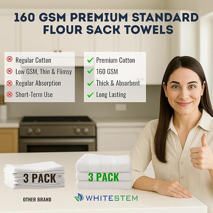 Flour Sack Towels | Tea Towel for Crafts | Kitchen Dish Cotton Blank Towel for Embroidery | Baking Bread Proofing Linen Cover | Thick Absorbent Quick Dry | 3 Pack 28"x28" Natural