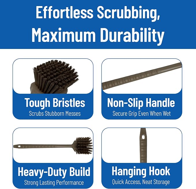 SPARTA 40501EC01 Plastic Large Scrub Brush, Kitchen Brush, Utility Brush With Long Handle For Cleaning, 20 Inches, Brown