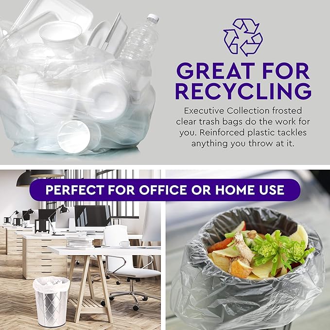 Clear 7-10 Gallon Trash Bags, 500 Bulk Pack - Medium Size Garbage Bin Liners for Office, Bedroom and Kitchen Wastebasket Cans - by Executive Collection