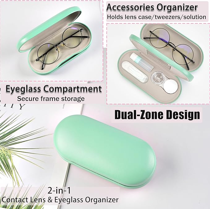 Lasiyanor 2 in 1 Eyeglass Case Portable Double Sided Contact Lens Box Multifunction With Tool for Travel Daily Outdoor