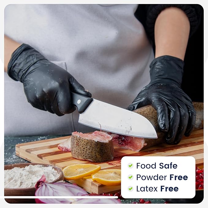 CLEAN SPACE PROJECT Black Nitrile Cooking Gloves, Heavy Duty 5.5 Mil, Disposable Food Grade, Latex Free Powder Free