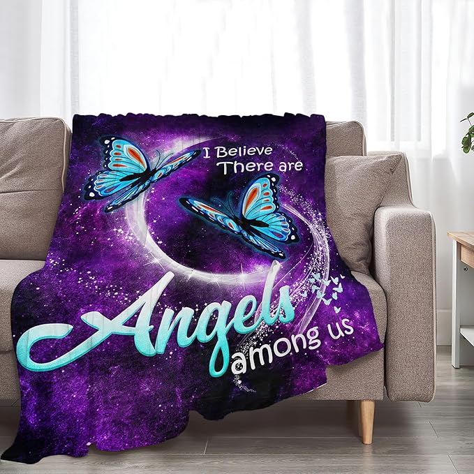 Blue Butterfly Blanket Throws Butterfly Gifts Angels Butterfly Throw Blanket for Girls Women Kids Adults Soft Warm Cozy Fleece Blanket for Couch Sofa Bed 50"x40"