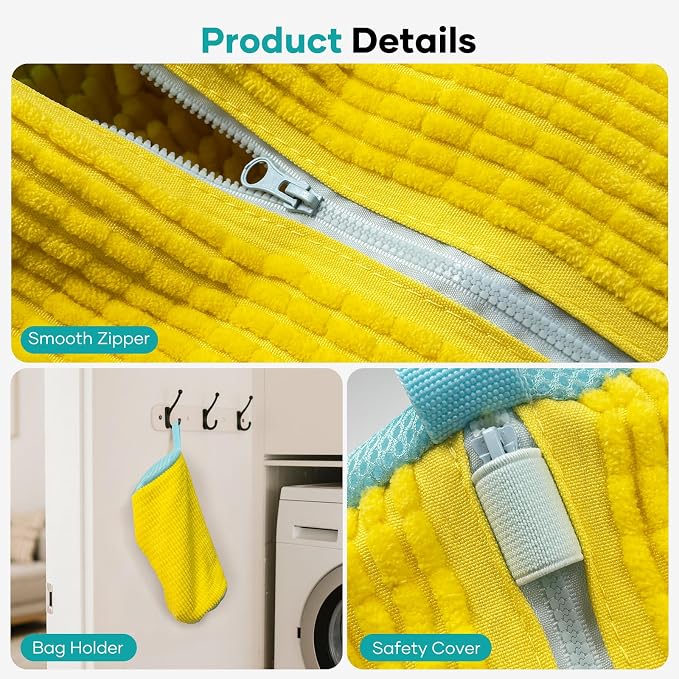 Shoe Washing Machine Bag for Washer & Dryer, Large Shoe Bag for Washing Machine Plush Fibers laundry Bag for Sneakers, Tennis Shoes and Gym shoes, Yellow(2PCS)