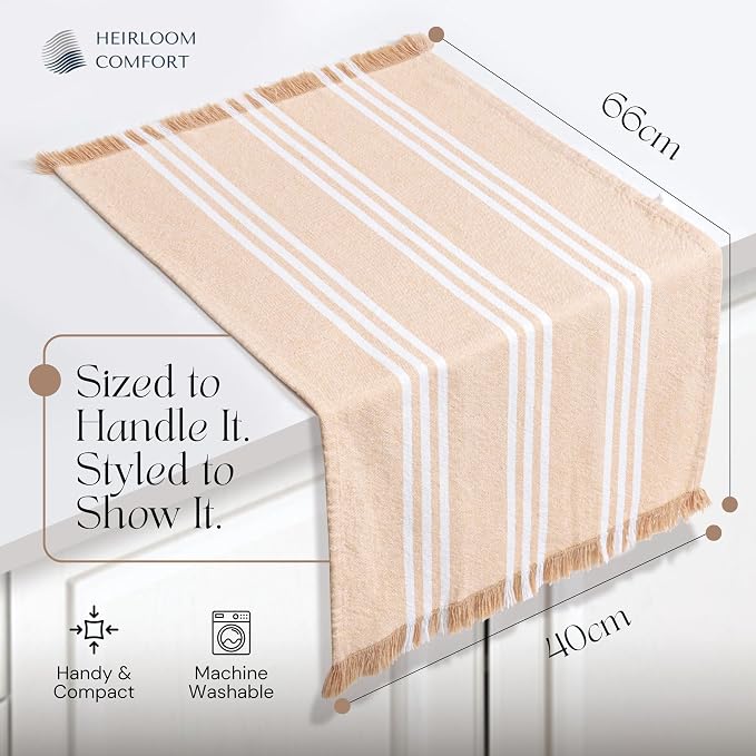 Monochrome Stripe Kitchen Towels 5 Pack, 16x26 Inch, 100% Cotton, Super Absorbent & Quick Dry, Durable, Fringed Dish Towel for Drying Dishes, Machine Washable, Everyday Use, Beige