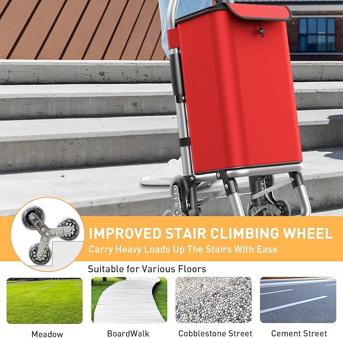 Heavy Duty 3 in 1 Shopping Cart, Foldable Hand Truck with 6 Wheels, 110 lbs Grocery Cart, Portable Utility Dolly, Waterproof Bag for Moving, Camping
