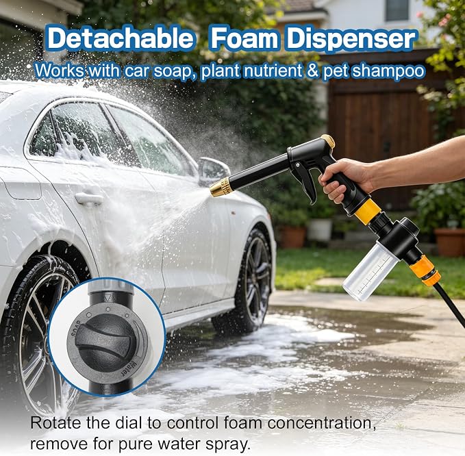 High Pressure Hose Nozzle, Pressure Washer Gun with 360° Rotating Head, Heavy Duty Adjustable Twist Hose Nozzle Jet Sweeper Nozzle for 3/4" Garden Hose, Power Washer for Car Yard Patio Pet Washing (D)