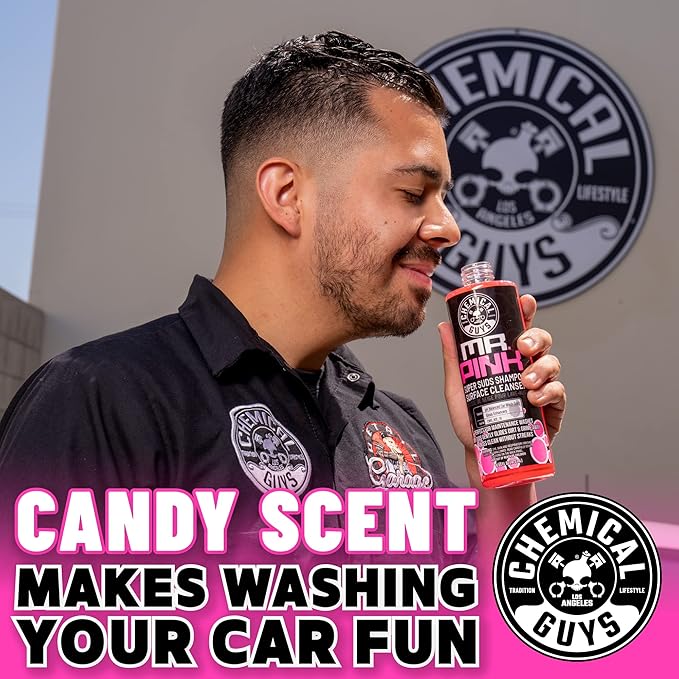 Chemical Guys Mr. Pink Car Wash Soap & Chenille Wash Mitt Kit - 64 oz High Foaming Auto Shampoo with Plush Microfiber Mitt - Safe for Cars, Trucks, Motorcycles, and RVs - Scratch-Free Cleaning Combo