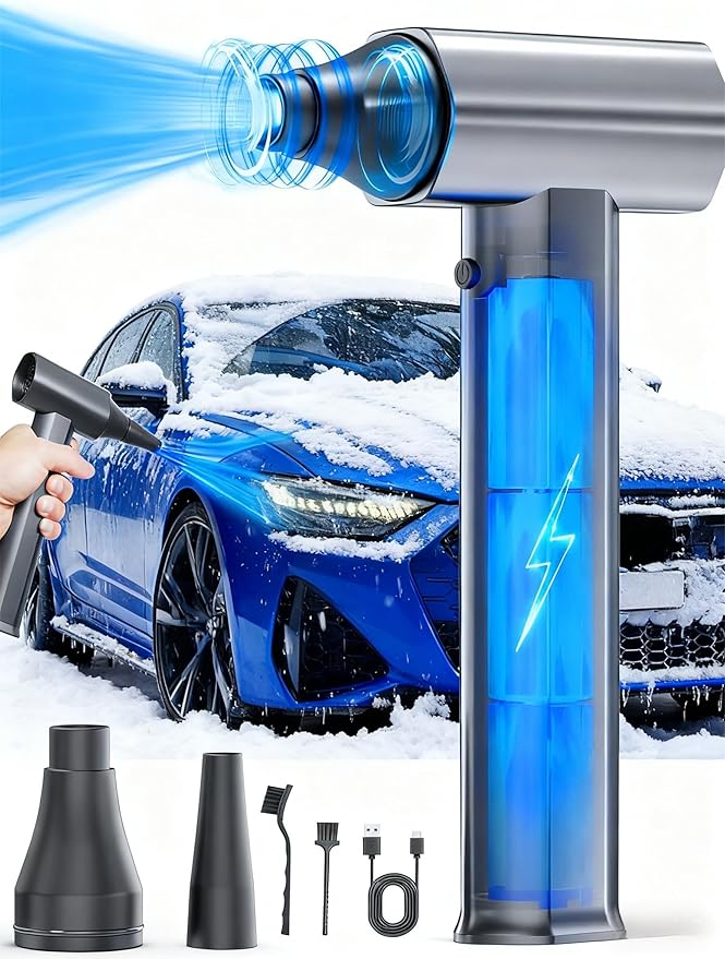 Compressed Air Duster, 130000RPM High-Speed Cordless Mini Snow Blower Air Duster, 4-Gear Jet Dry Blower for Light Snow, Computer Keyboard, Car & Outdoor Cleaning