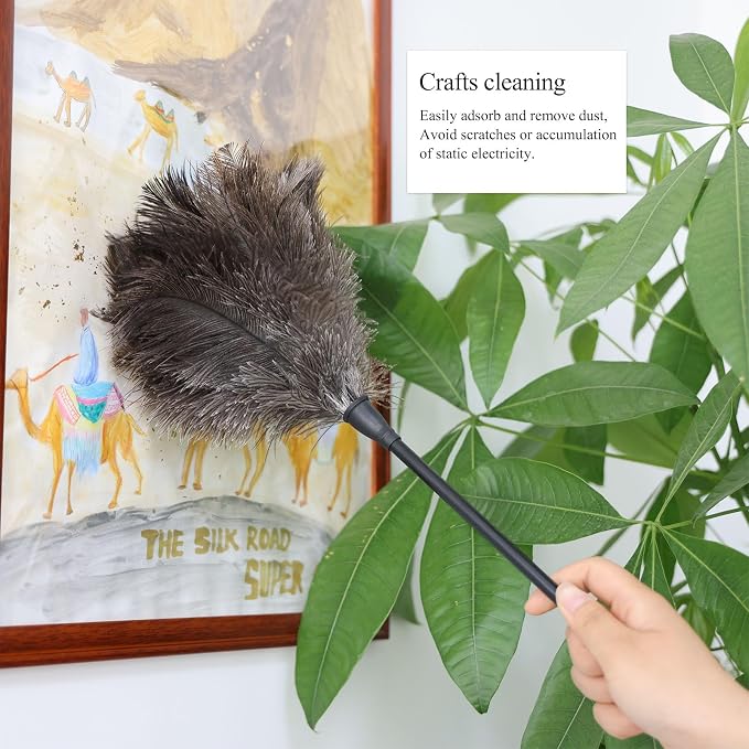 Ostrich Feather Duster 15Inch Natural Fluffy Handheld Feather Dusters for Cleaning Keyboard Home Car Office (3PCS)