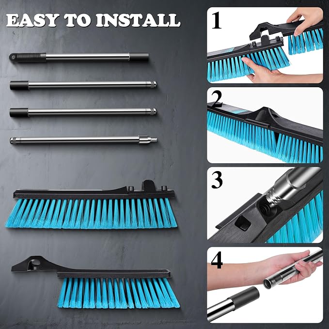 MASTERTOP 24" Heavy Duty Push Broom with Ultra-Sturdy Adjustable Handle, 6-Layer Stiff Bristles Garden Yard Broom, Outdoor Sweeping Brush for Garage, Patio, Driveway, Warehouse, Deck, Tile & Concrete