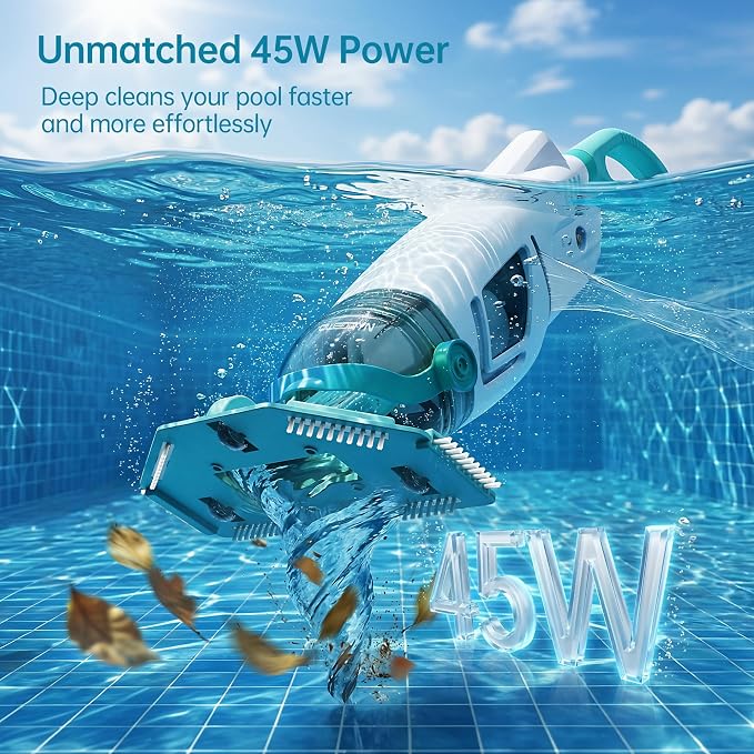 Cordless Handheld Pool Vacuum 18.5 GPM, Above Ground Pool Vacuum Cleaner with 60 Mins Runtime & 6ft Telescopic Pole, 45W Strong Suction Hot Tub Vacuum for Pools, Spas, Steps, Sand, Leaves