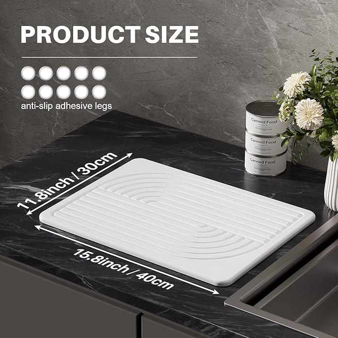 2-Pack Stone Dish Drying Mat for Kitchen Counter, Diatomaceous Earth Drying Mat Pad, 15.8"x11.8" Super Absorbent Drying Stone, Quick Dry, Heat Resistant, Odorless (White)