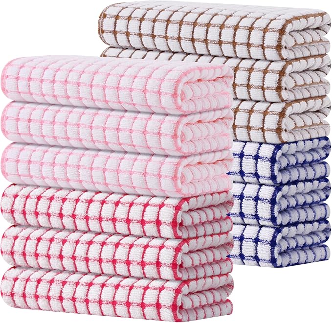 Kitinjoy Cotton 12 Pack Terry Kitchen Towels, 16 x 25 Inches Super Soft and Absorbent Dish Towels, Quick Drying Hand Towels for Kitchen Drying, Mix Colour