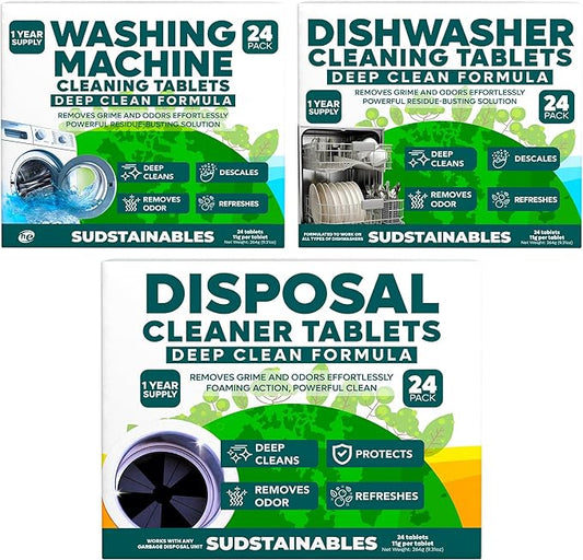 Garbage Disposal, Dishwasher Cleaner, and Washing Machine Cleaner Tablets bundle