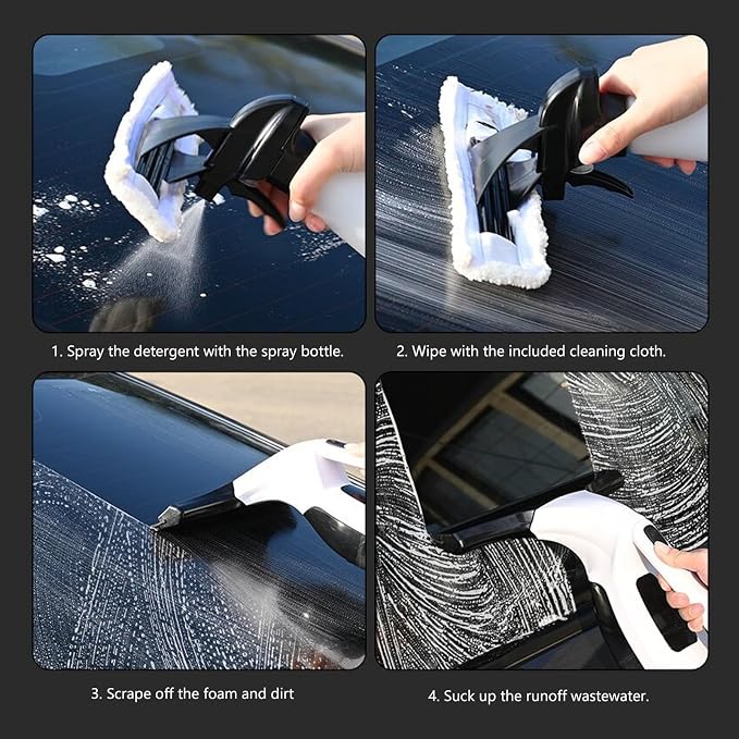 Window Vacuum Squeegee Cordless, Strong Suction Handheld Electric Window Cleaning Tool with Wastewater Collection for Shower Wall, Glass, Mirror, Countertop, Tiles, Car