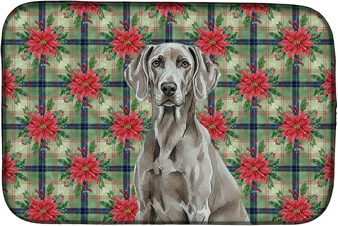 Caroline's Treasures Weimaraner Christmas PoinsettIas Dish Drying Mat Absorbent Dish Drying Mat Pad for Kitchen Counter Dish Drainer Mat for Countertop, 14 x 21", Multicolor