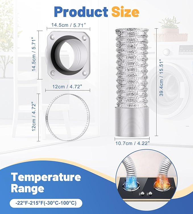 Magnetic Dryer Vent Coupling Connector Kit - DV180 Airtight Seal, Quick Magnetic Connect/Disconnect, Includes 4" Extendable Flexible Duct Hose, 2 Clamps, Screws - Easy Install & Lint Cleaning (silver)