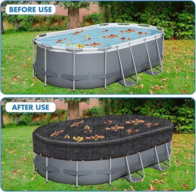 21 Ft x 41 Ft Oval Pool Leaf Net Cover, Fine Mesh Oval Above Ground Swimming Pool Leaf Net Cover, Covers Size: 25 Ft x 45 Ft (Includes 4-feet Overlap), Black