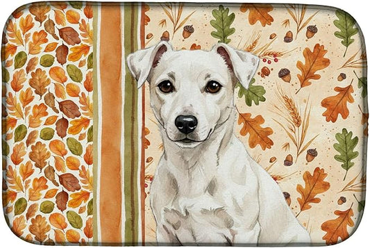 Caroline's Treasures White Jack Russell Terrier Heirloom Fall Dish Drying Mat Absorbent Dish Drying Mat Pad for Kitchen Counter Dish Drainer Mat for Countertop, 14 x 21", Multicolor