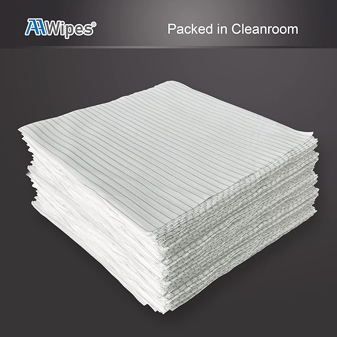 AAWipes ESD-Safe Wipes (9"x9", 100 pcs) - Lint-Free Cleanroom Cloth Wipers, Polyester-Carbon Blend (CE16009)
